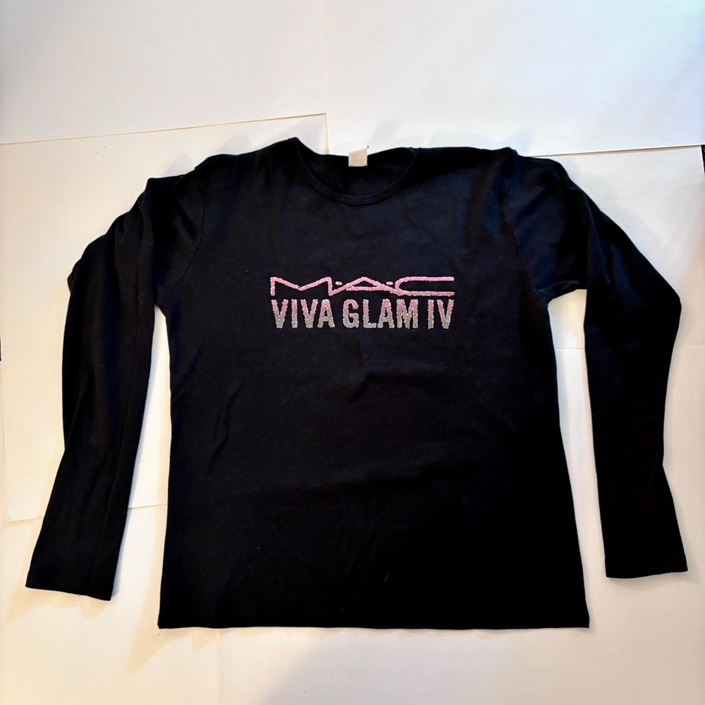 2002 MAC Cosmetics Shirt Viva Glam IV 4 Logo Black Long Sleeved - Large - RARE!